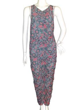 HOUSE OF HARLOW 1960 Maxi Dress, XL, Blue Floral, All Ruched, Sleeveless Bodycon